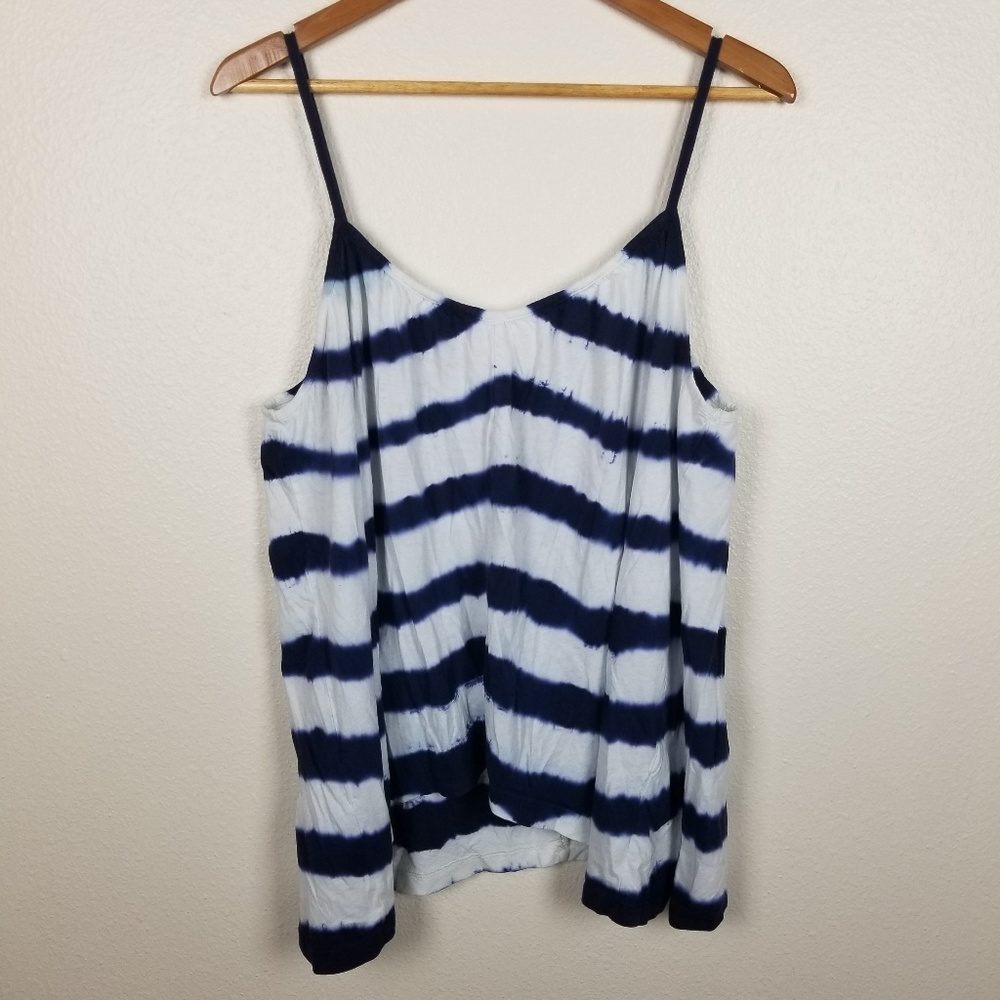 Zara Trafaluc Blue White Tie-Dye Striped Top Large